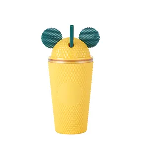 Double Wall Kids Acrylic Mikey Plastic Tumbler Cups With Lid Straw With Ears Lid Eco Friendly Reusable Mouse Bottle Wholesale
