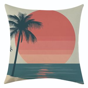 Funda de cojín cuadrada con diseño de palmera y puesta de sol en la playa, lavable, decoración para sala de estar - Product Image 4