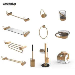 Empolo sang trọng phụ kiện phòng tắm thiết lập khách sạn bàn chải Champagne vàng tường treo Brass phụ kiện phòng tắm Kit banheiro Luxo dourado