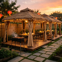 Gazebo de Jardín Ligero con Techo de Paja PE Impermeable, Tipo Caseta Cuadrada, de Acero con Recubrimiento en Polvo, Directo de Fábrica