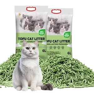 도매 공급 업체 소야 고양이 모래 하이 퀄리티 저렴한 유기농 6L 1.5mm 줄무늬 모양 색상 쓰레기 고양이