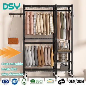 ราวแขวนผ้าแบบเคลื่อนย้ายได้ 5 <span class=keywords><strong>ชั้น</strong></span> แข็งแรง ทนทาน พร้อมราวแขวนคู่และตะขอข้าง  ตู้เสื้อผ้าแบบตั้งพื้น ขนาด 45x17.1x76.4 นิ้ว - Product Image 1