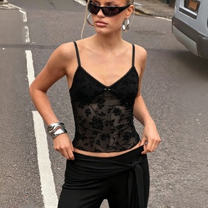 Camisole Rétro Sexy en Dentelle et Jacquard Transparent, Style Streetwear Tendance, Décolleté en V - Product Image 3