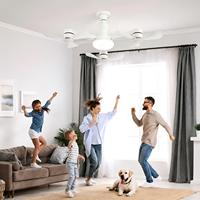 Lustre LED blanc avec ventilateur de plafond, plusieurs têtes de ventilateur, abat-jour rond, moderne, pour chambre à coucher, salon, salle à manger, lampe suspendue
