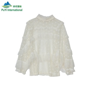 Blus rajut putih wanita, kemeja Dalaman pendek campur tangan kedua pakaian bekas grosir untuk musim gugur - Product Image 2