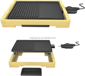 Parrilla Eléctrica sin Humo para Interiores con Base de Bambú, Parrilla de Mesa de 1800W, Parrilla Eléctrica Antiadherente Desmontable, Fabricante OEM - Product Image 1