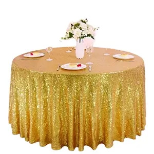 Yuvarlak dikdörtgen toptan ışıltılı lüks altın pullu düğün masa örtüsü