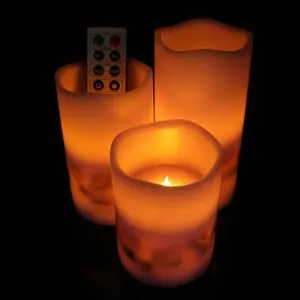 Velas com led de novo design de corpo roxo, 4/5/6 polegadas, pilar de cera real, bougies, led en gros, velas led para decoração de interiores