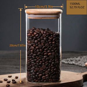 Clear Glass Microwavable Airtight Pressed Food Storage Container Bamboo Lids <b>Canister</b> <b>Set</b> for Kitchen Use Pasta Flour Cereal - Product Image 2
