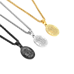 Collar con Colgante de San Miguel Arcángel en Acero Inoxidable Chapado en Oro de 18K, Cadena con Medalla de Ángel, para Regalo de Compromiso o Fiesta - Product Image 1