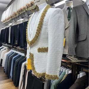 Trajes de Hombre de Lujo Hechos a Mano con Cuentas y Pedrería, Conjunto de 3 Piezas para Boda, Novio, Fiesta Formal, Traje de Esmoquin - Product Image 4