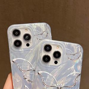 เคสโทรศัพท์ลายผีเสื้อสีเงินเลเซอร์สุดหรูสำหรับ iPhone 14 13 15 16 PRO MAX XS XR 7 8 14 15 PLUS - Product Image 3