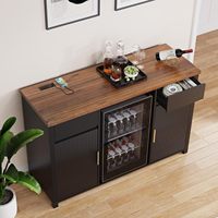 Lemari Bufet Modern Bergaya Fluted Besar dengan Meja Bar Kopi dan Penyimpanan Wine