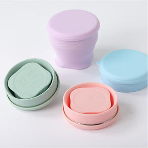 แก้วน้ำซิลิโคนพับได้ 200 มล. ถ้วยพับได้สำหรับตั้งแคมป์กลางแจ้งกาแฟชาแก้วน้ำพร้อมฝาปิดสีพาสเทล - Product Image 3