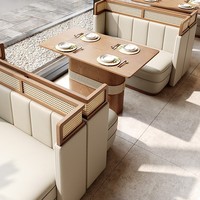Restaurant à thème d'Asie du Sud-Est de style thaïlandais, sièges en banquette semi-circulaires, tables et chaises, ensemble en bois massif, capacité de 4 à 8 personnes, moderne