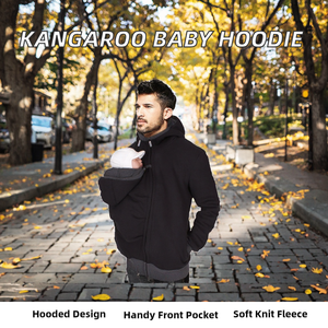 Veste porte-bébé solide à capuche pour l'automne, style kangourou, chaude, pour femmes enceintes, avec poches, manteau d'extérieur pour hommes - Product Image 2