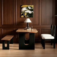 Table de salle à manger de style rétro français, îlot ovale, plateau noir, mobilier pour petit appartement