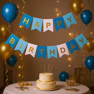 Guirlande Joyeux Anniversaire Lettres Bleues et Dorées 14 Pièces 4M Décorations de Fête - Product Image 3