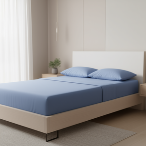 Drap plat Sabanas Viasoft lavé, taille Queen, bleu, polyester, 250 fils, toutes saisons, literie pour la maison - Product Image 2