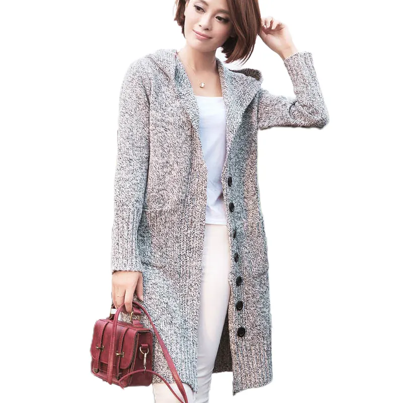 Casual Long Ladies Sweater for Winter Korean Style Fashion Hooded Coat Thick Knit Custom Women Cardigan Sweater Streetwear