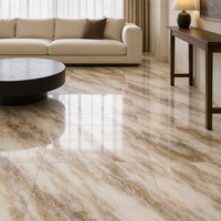 Carreaux de porcelaine pleine masse OEM 600x600mm, finition polie, aspect marbre crème brun doré, pour décoration murale et sol intérieur de salon
