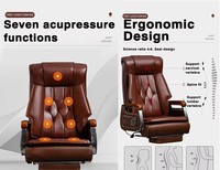 Chaise de bureau pivotante moderne en cuir à dossier haut avec design ergonomique inclinable et massant, et roulettes