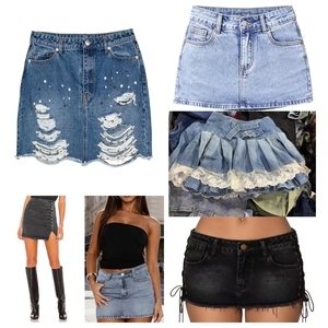 Minifalda vaquera de cintura alta para mujer, estilo casual de verano, corte en A, color liso, con botones frontales, de algodón lavado, ajuste regular. - Product Image 5