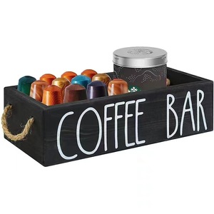Boîte de rangement en bois pour bar à café, grande capacité, 13,3x5,9x3,6 pouces, avec poignées pour le rangement des dosettes de café - Product Image 4