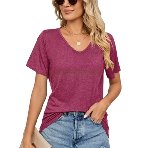 Camiseta de Manga Corta <span class=keywords><strong>para</strong></span> Mujer, de Algodón, con Microetiqueta, Estilo Retro de Verano, Cuello en V, Transpirable, Talla Grande, Holgada - Product Image 2