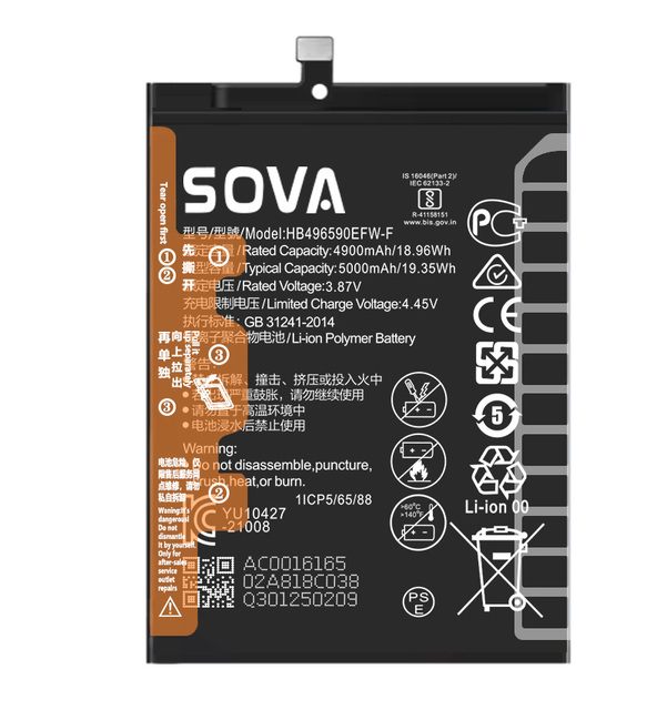 SOVA Original Wholesale 5000mAh HB496590EFW-F Mobile Phone Battery for Huawei Honor X7 Mobile Batteries