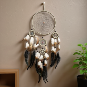 Acchiappasogni 20x80cm con piume e perline per decorazioni murali - Product Image 2