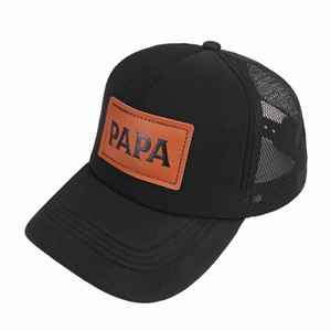 High Quality Retro Portable 6-Panel 112 Cap Style Structured Mesh Trucker <b>Hat</b> with Leather Patch Logo - Product Image 2