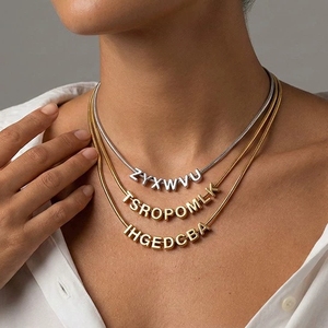 Mini Personalized Name Gold Plated Brass Trendy Link 3D Bubble Letter <strong>Initial</strong> Name <strong>Necklace</strong> <strong>Children's</strong> Hinduism Gift DIY - Product Image 3