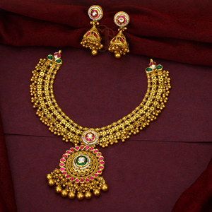 ชุดสร้อยคอทองดีไซเนอร์พร้อมต่างหู jhumka เครื่องประดับเจ้าสาวแบบดั้งเดิมสำหรับผู้หญิงเครื่องประดับที่ดีชาติพันธุ์ - Product Image 3