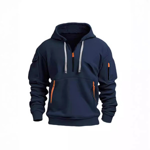 Sweat à capuche pour homme, printemps-automne, avec fermeture éclair, design multi-poches, doublure en velours rembourrée - Style décontracté sportif - Product Image 2
