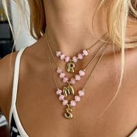 Collier ras du cou Ginee en acier inoxydable avec pendentif cœur de poisson et perles multirangs pour femme, plaqué or 14 carats, bijoux vintage