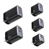 Chargeur mural rapide 20W 30W 45W 65W, prise US, USB-C PD, USB-A QC3.0, adaptateur secteur avec indicateur LED pour téléphone, tablette, ordinateur portable