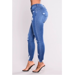 2025 Women's High Waist Skinny Jeans - <strong>Stretch</strong> <strong>Denim</strong> with Ripped Details - Autumn Winter Cross-Border Fashion Pants - Product Image 3
