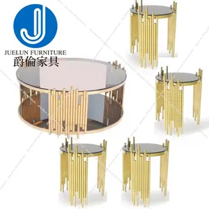 glass top center table design coffee table guangzhou 1+4 round gold coffee table set