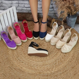 Sandales <span class=keywords><strong>compensées</strong></span> décontractées pour femmes à bout rond en microfibre avec bride de cheville, style espadrille, vente en gros d'usine - Product Image 3