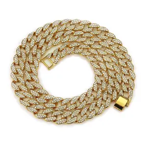 Sıcak satış fabrika kaynağı takı elmas erkekler için kolye küba Link zinciri ile kristal parlak altın kaplama kolye