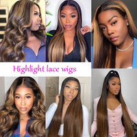 Perruque Lace Front 13x6 13x4 en Cheveux Humains 100% Sans Colle, Perruque Ombrée Bouclée Kinky avec Mèches et Cuticules Alignées, Vente en Gros