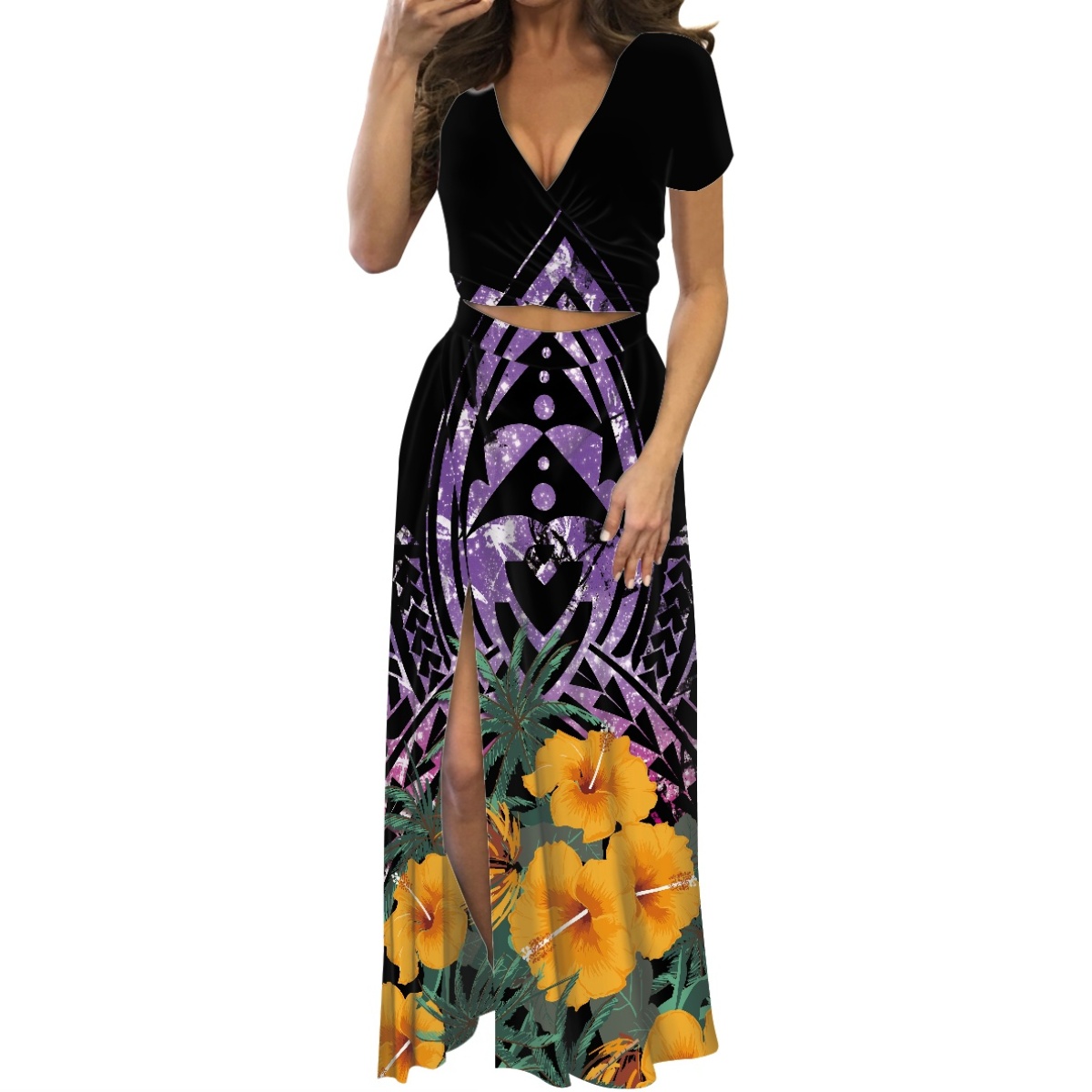 Vintage Floral Print Brown Midi Dress For Women - Oem Vintage Floral Print Brown Midi Dress For Women - Oem