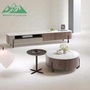 Ensemble de meuble TV Wayon <span class=keywords><strong>en</strong></span> pierre frittée moderne et luxueuse et table basse ronde <span class=keywords><strong>en</strong></span> placage de bois de noyer pour le salon - Product Image 3