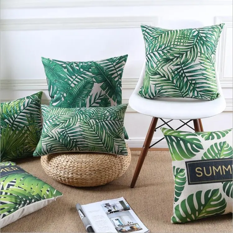 Tropical Plant Leaves Summer Cushion Cover Cotton Sofa Home Decoration Linen Throw Pillow Covers