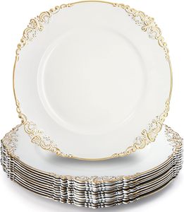 Assiettes de présentation 13 pouces, assiettes de dessert avec bord doré, assiettes de présentation rondes baroques pour dîner, mariage, événements en gros - Product Image 1