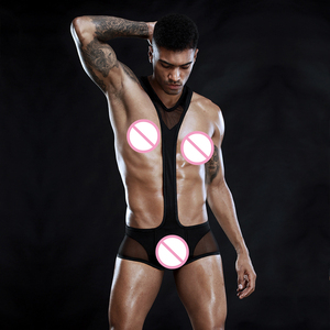 บอดี้สูทเซ็กซี่สำหรับผู้ชาย,บอดี้สูทเกย์สีดำทรงพลัสไซซ์บอดี้สูท - Product Image 3