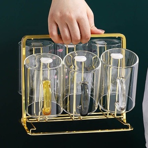 High Quality Metal Mug <strong>Stand</strong> <strong>Holder</strong> / Gold <strong>Iron</strong> Wire Glass Cup <strong>Stand</strong> Rack Shelf - Product Image 1