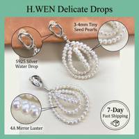 Boucles d'oreilles pendantes en perles d'eau douce naturelles blanches rondes de 3-4 mm de qualité 4A de la série Designer avec goutte d'eau en argent S925 pour femmes