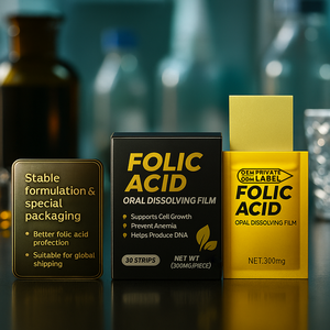 Film oral à dissolution rapide d'acide folique de marque privée, absorption rapide, soutient la croissance cellulaire, prévient l'anémie, aide à la production d'ADN - Product Image 2